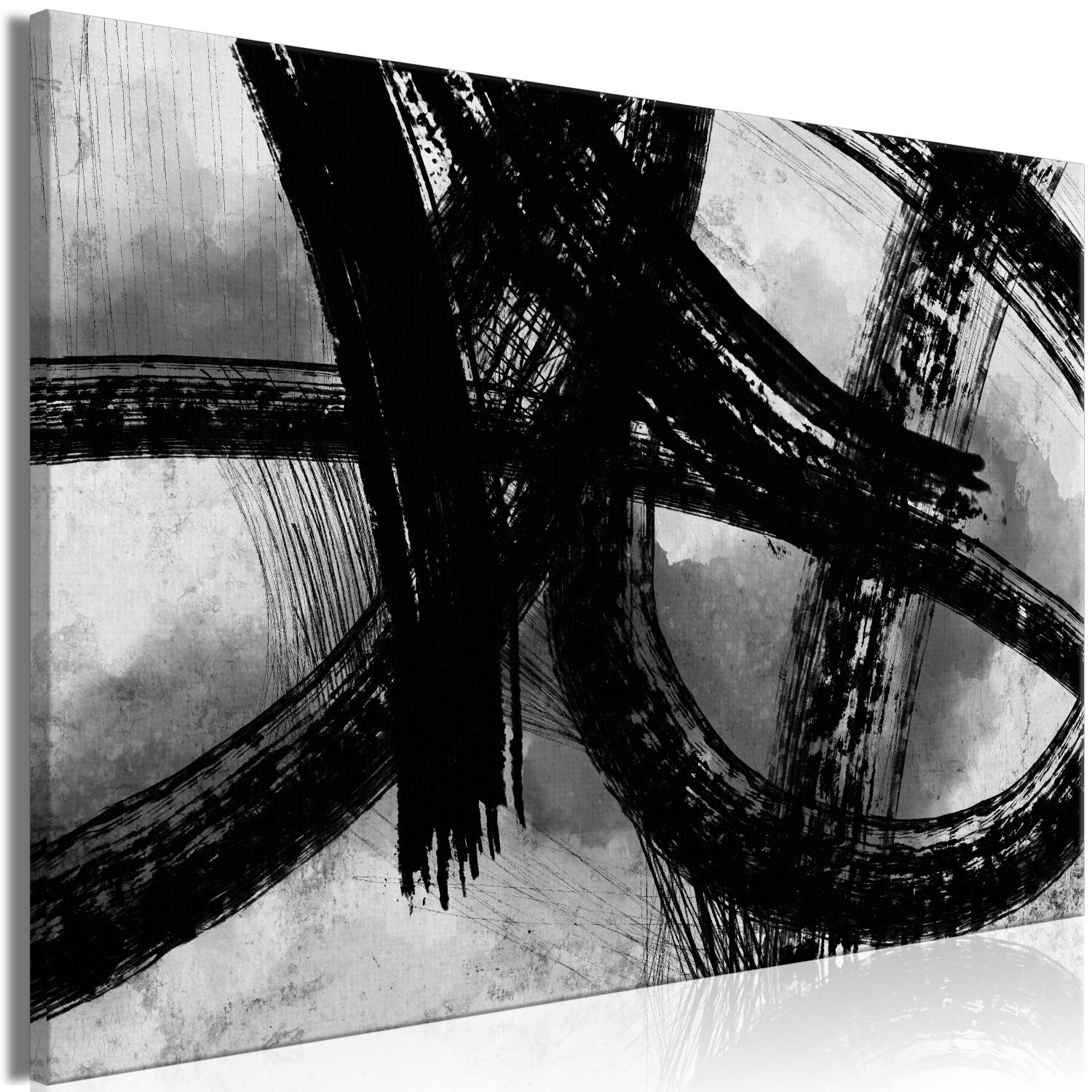 Canvas Black brush marks - black and white abstraction in modern style