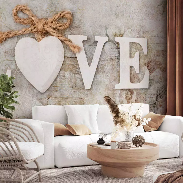 Wall Mural Love - inscription in English on a light background with a delicate flower motif