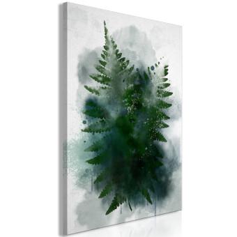 Canvas Fern in the fog - plant leaves in cold fog cloud, green and grey
