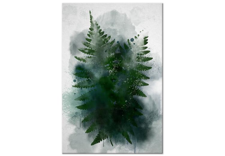 Fern in the fog - plant leaves in cold fog cloud, green and grey
