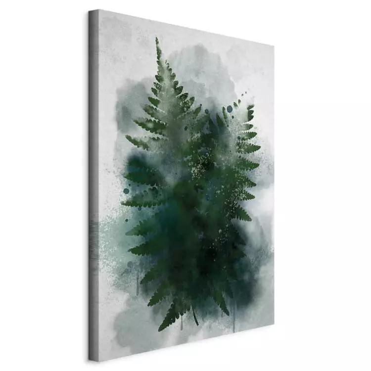 Fern in the fog - plant leaves in cold fog cloud, green and grey