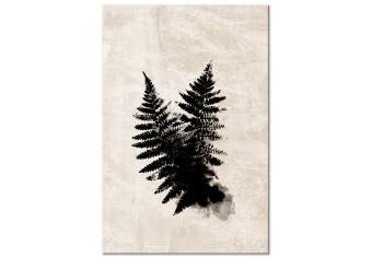 Canvas Black fern - two leaves in black on a bright, shabby background