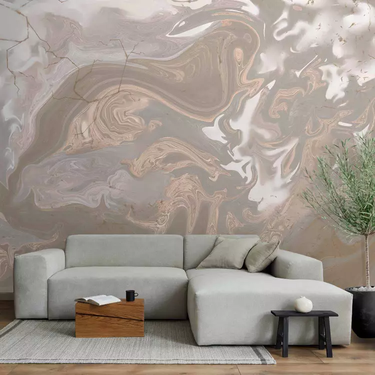 Wall Mural Spilled texture - elegant pattern in beige marble with cracks