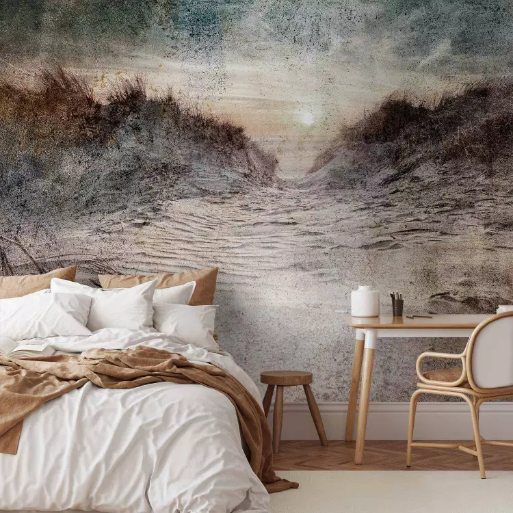 Wall Mural Memories - retro style landscape of sand dunes on a beach
