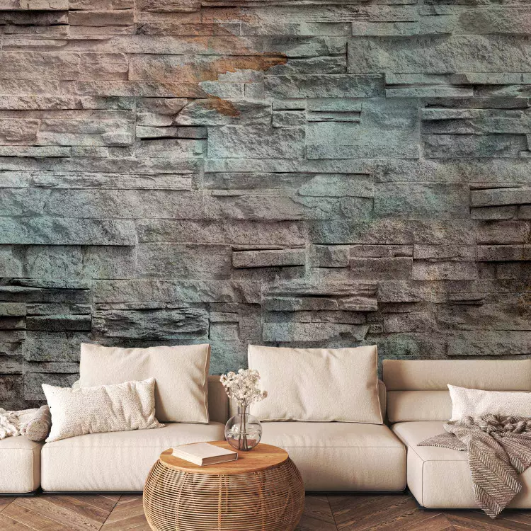 Wall Mural Industrial background - stone wall motif in colourful cool pattern