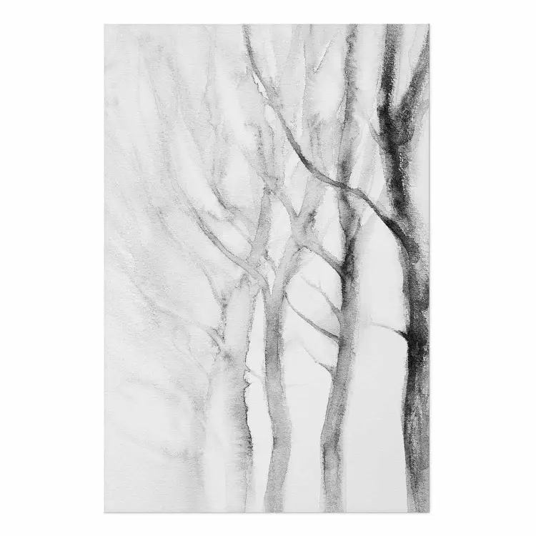 Poster Path to Nature - abstract composition of black trees on a white background
