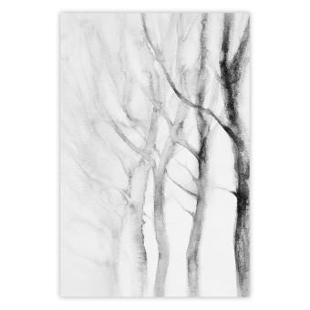 Poster Path to Nature - abstract composition of black trees on a white background