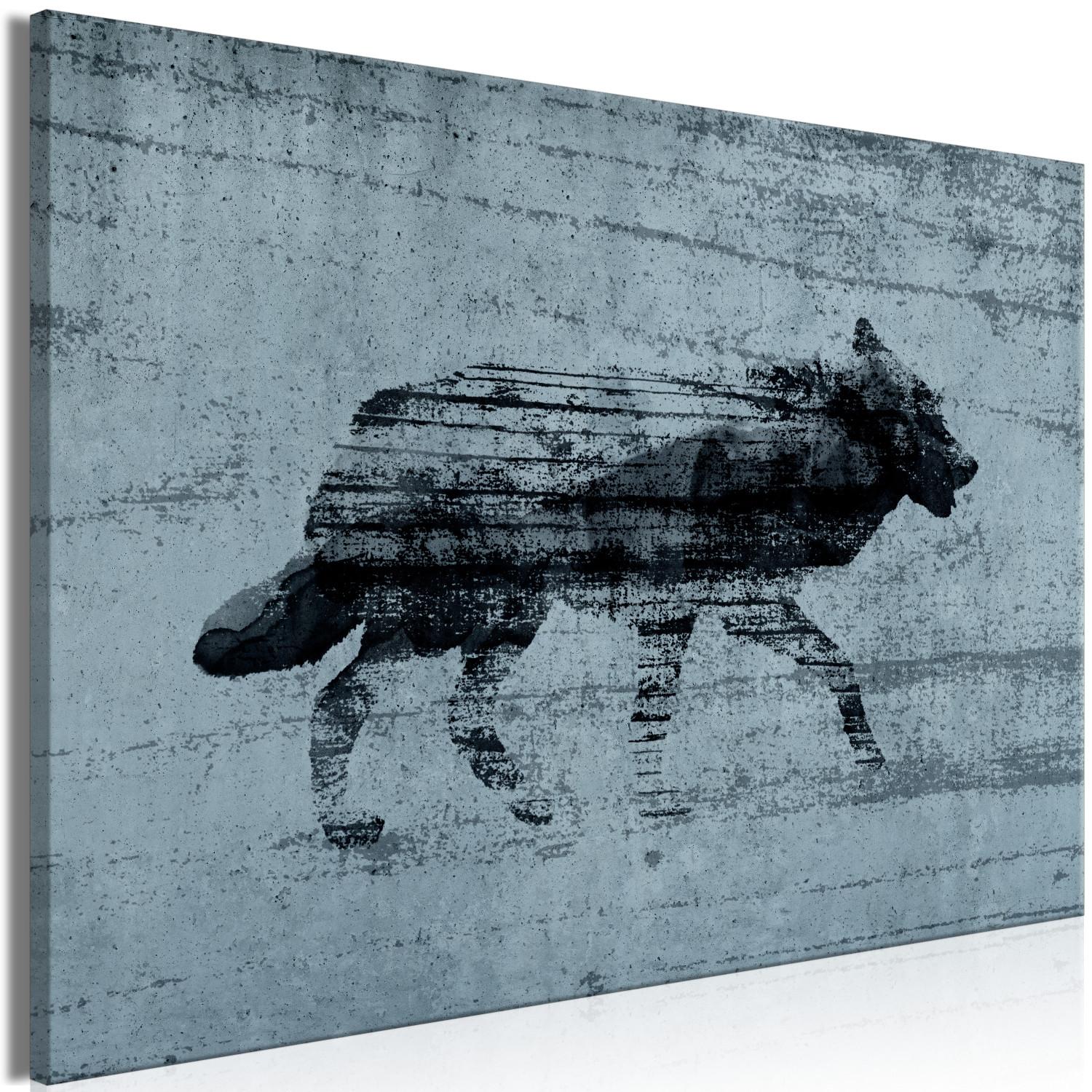 Canvas Figure Wolf - Creeping animal on a gray-blue background
