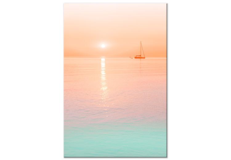 Canvas Print Morning cruise - marine motif with foggy sun and sailboat