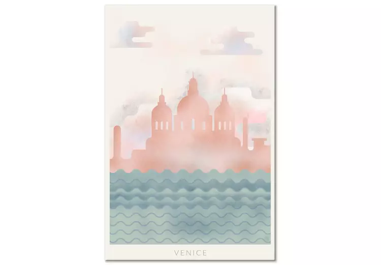 Venice on the waves - drawing image of the city center, roses and blue
