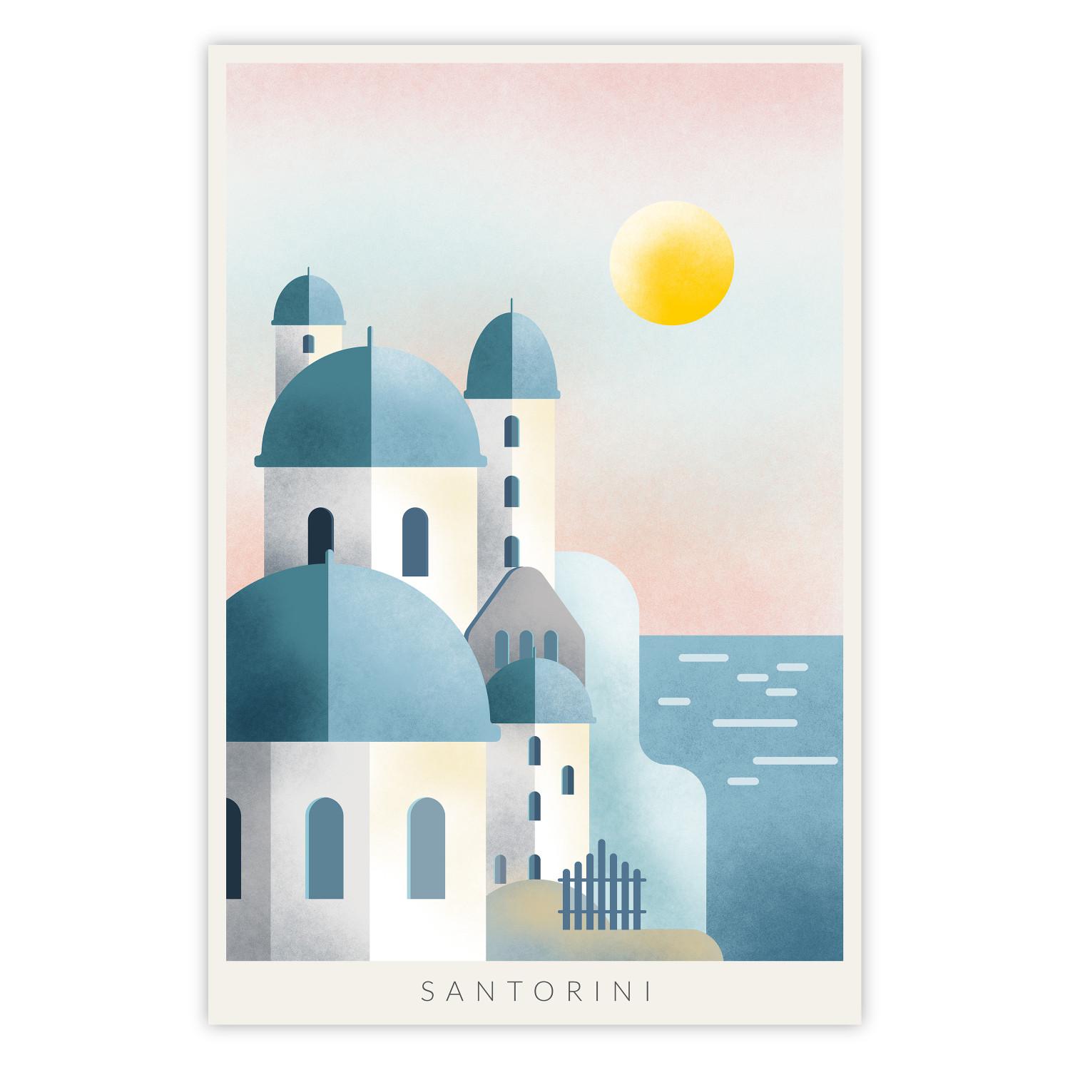 Poster Blue Island - pastel landscape of Santorini island architecture