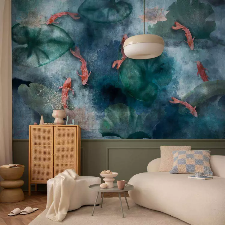 Wall Mural Pond - Japanese composition with fish in a lake and plants