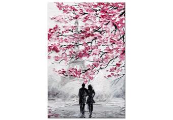 Canvas April in Paris (1-piece) Vertical - couple with Eiffel Tower background