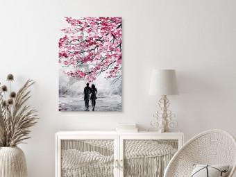 Canvas April in Paris (1-piece) Vertical - couple with Eiffel Tower background