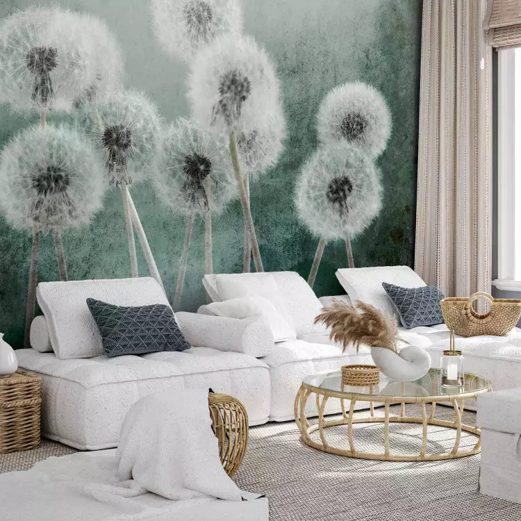 Wall Mural Nature's breeze - floral motif with blowers on a cool background
