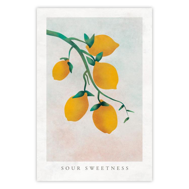 Sour Sweetness - English text and yellow fruits on a pastel background