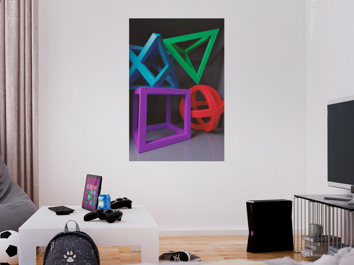 Poster Intertwined Symbols - colorful geometric figures mimicking a 3D effect