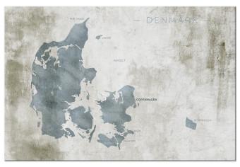 Canvas Blue Denmark - Contour Map of the Nordic State on a Gray Background