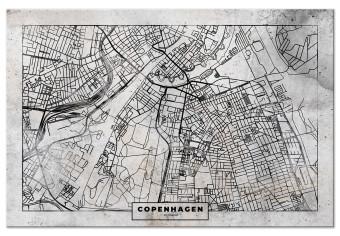 Canvas Map of Copenhagen - Plan of the Denmark Capital in black and white