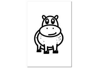 Canvas Hippo - black and white drawing image of a smiling hippo