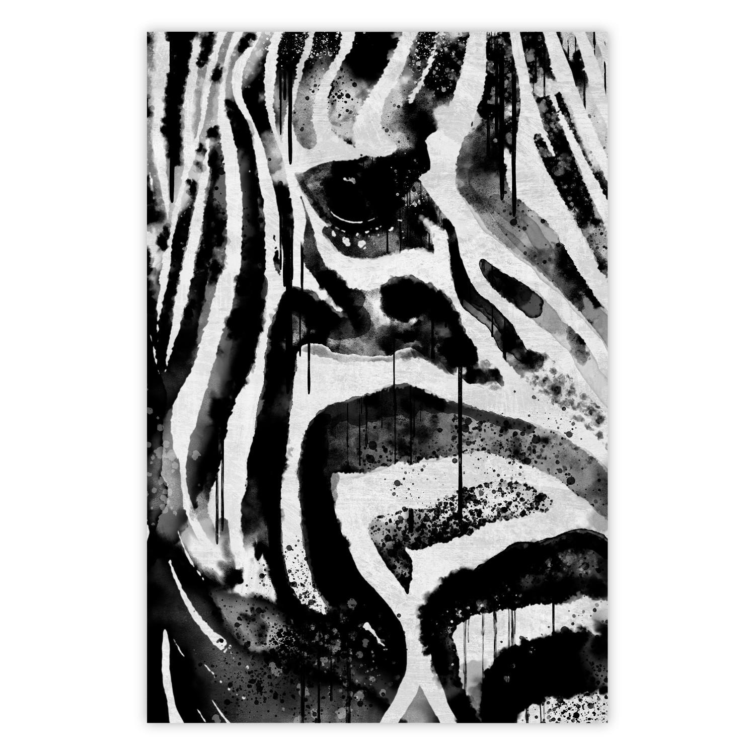 Poster Striped Nature - black and white striped zebra in an abstract motif