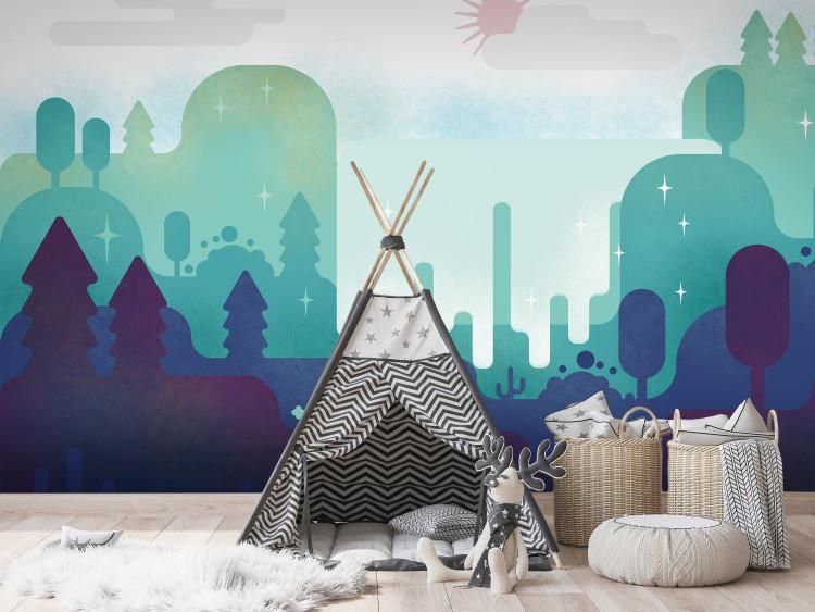 Wall Mural Fairytale landscape - drawing landscape with mountains and trees for children