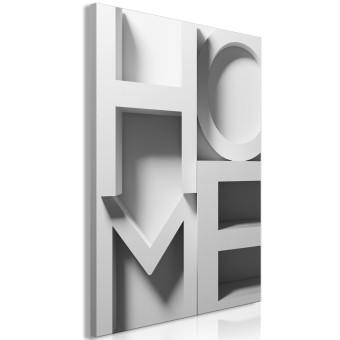 Canvas 3d house - three-dimensional inscription home in white, gray and black