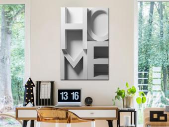 Canvas 3d house - three-dimensional inscription home in white, gray and black
