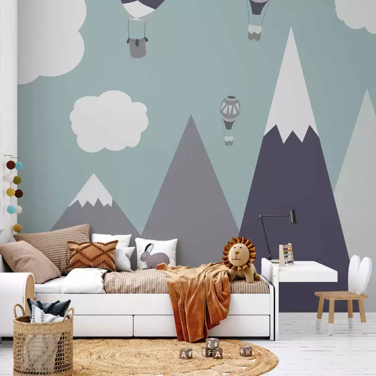 Fairyland - mountain landscape with balloons and clouds for a child