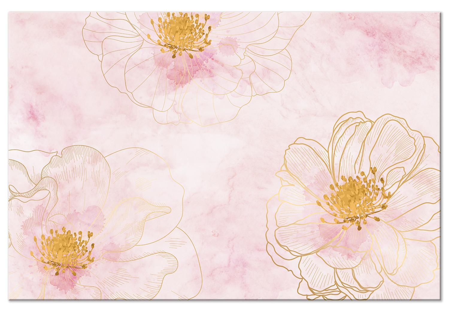 Canvas Flowering - Abstraction with flowers on a pink background