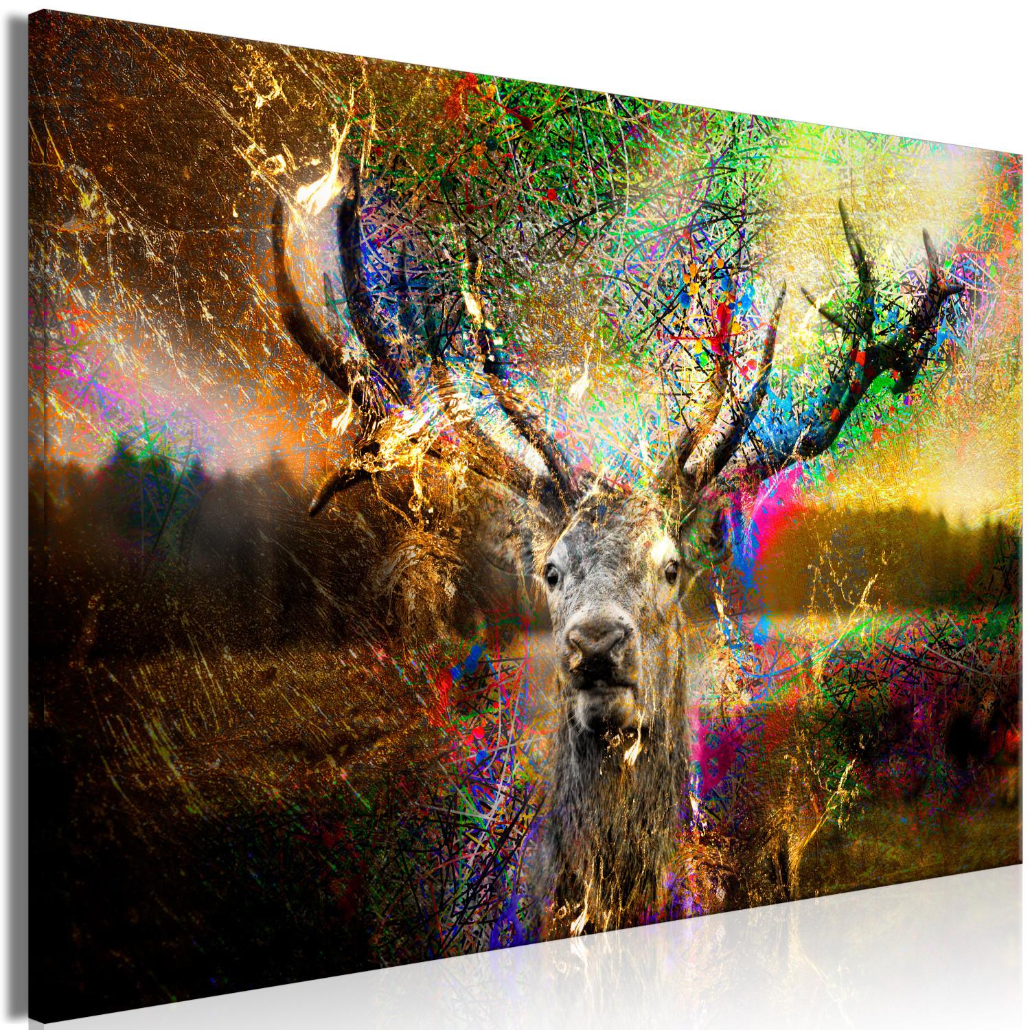 Canvas Colorful Flames (1-piece) Wide - abstract colorful deer