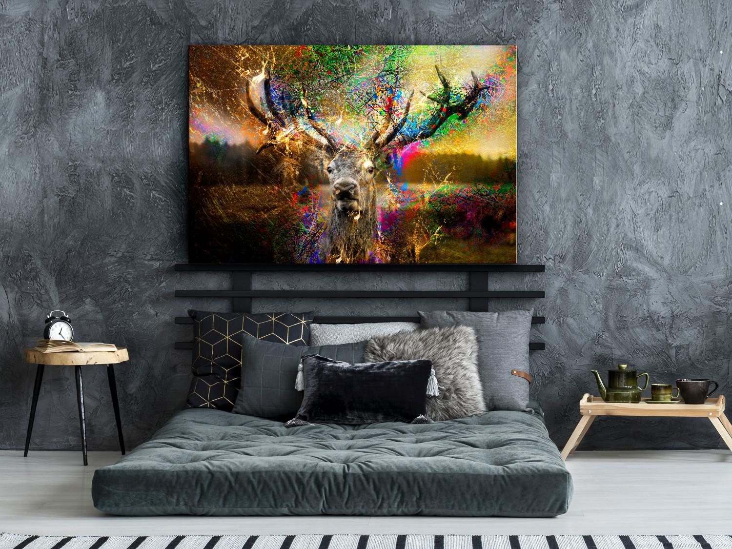 Canvas Colorful Flames (1-piece) Wide - abstract colorful deer