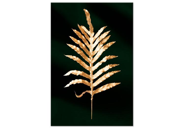 Canvas Print Golden palm leaf - Botanical theme on a background of green