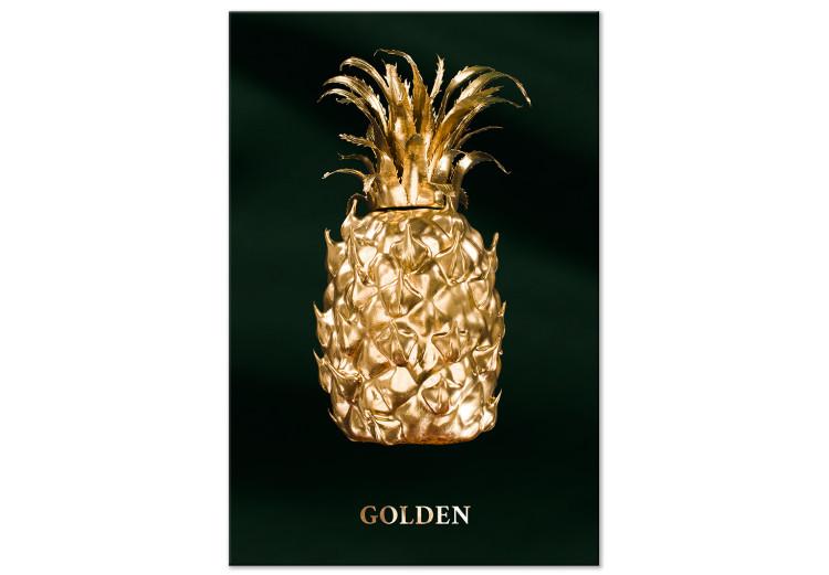 Canvas Print Gold pineapple - fruit with an inscription on the green background