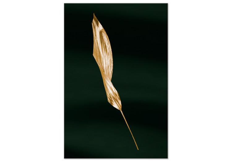 Canvas Print Gold bent leaf- Botanical theme on the background of green