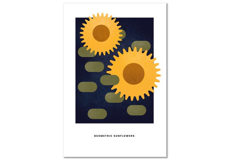 Canvas Print Mechanical sunflowers - abstract motif on a navy blue background