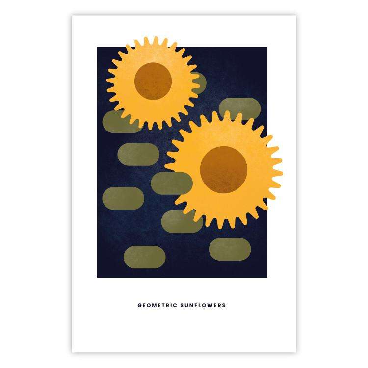 Geometric Sunflowers - abstract yellow flowers on a dark background