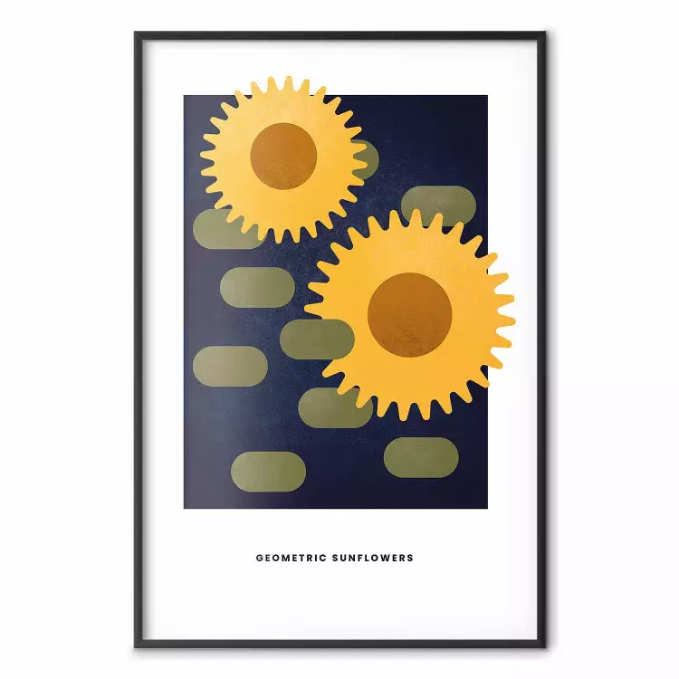Geometric Sunflowers - abstract yellow flowers on a dark background