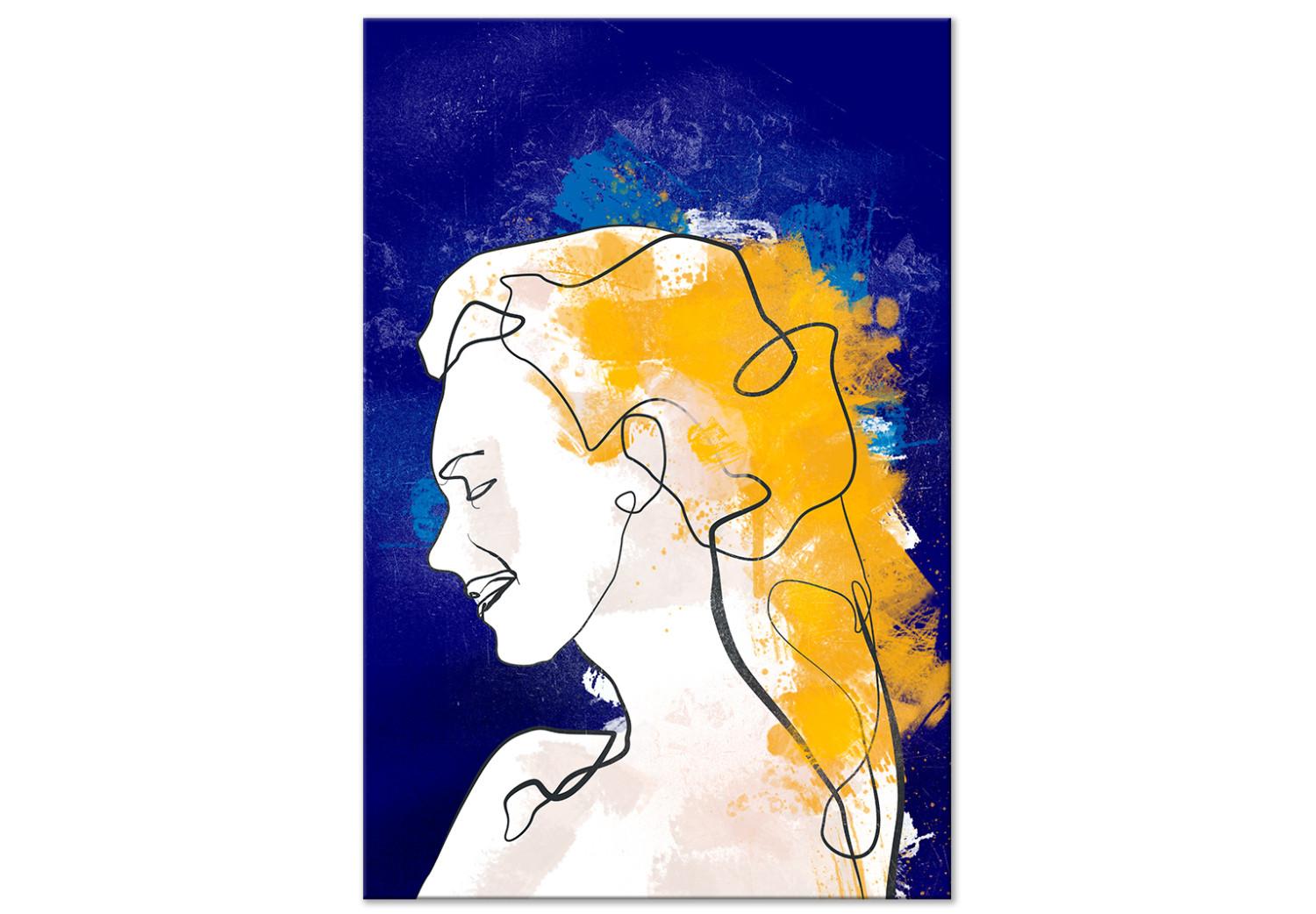 Canvas Portrait on a blue background - graphic in a minimalist style