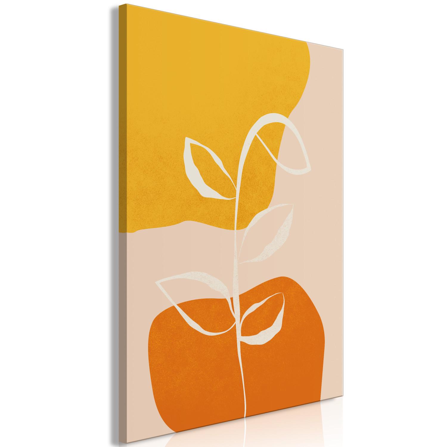 Canvas White twig - Abstract botanical motif in pastel colors