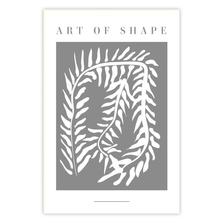 Art of Shape - English texts and a white plant on a gray background