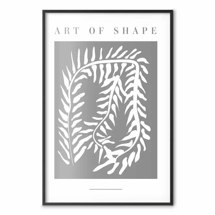 Art of Shape - English texts and a white plant on a gray background