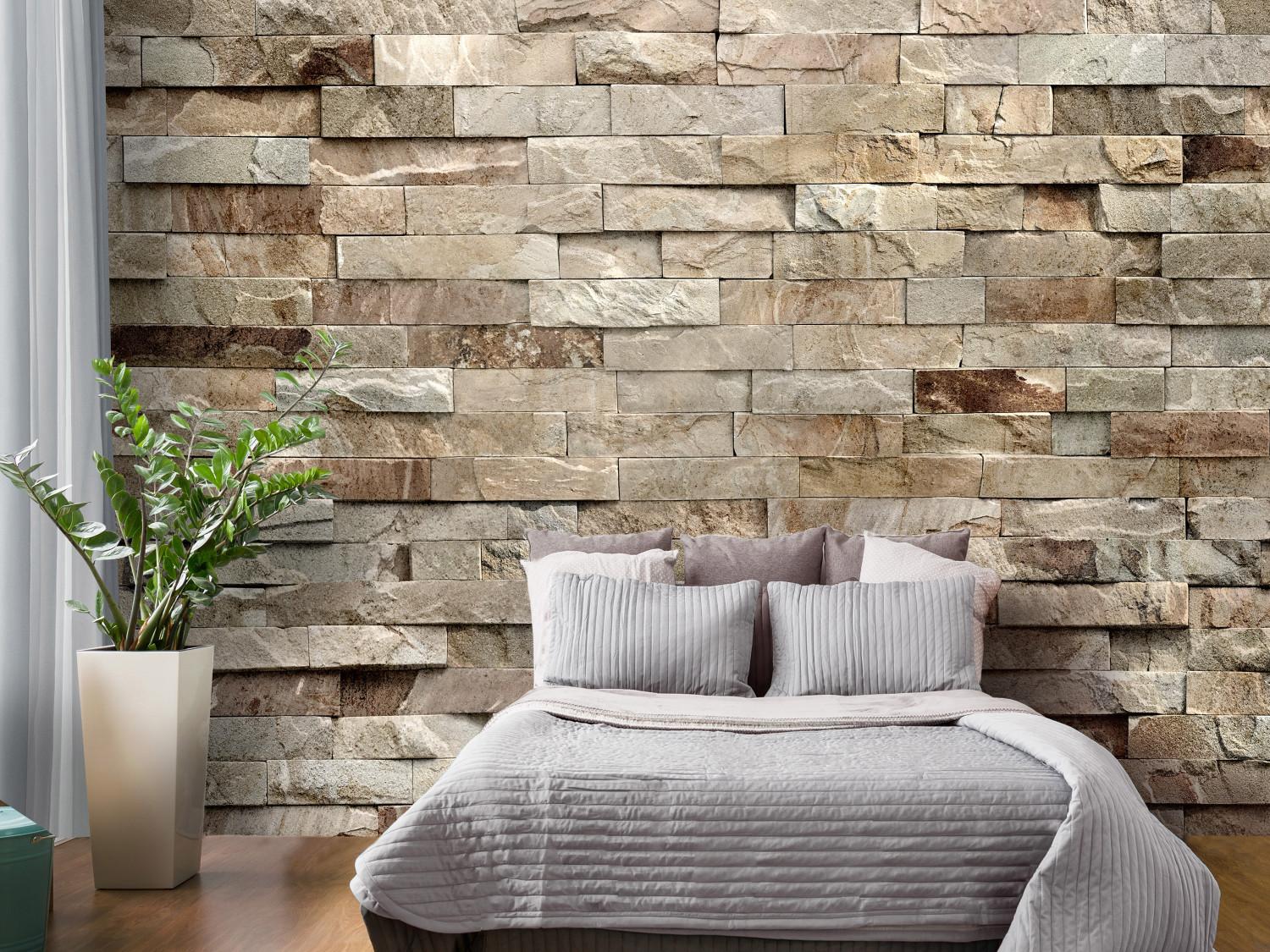 Wall Mural Puzzles of stones - background in pattern of laid light brick with texture