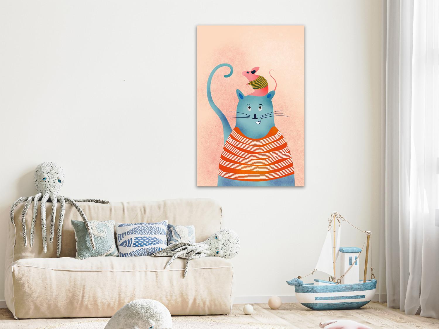 Canvas Good Friends (1-piece) Vertical - funny colorful cat and mouse