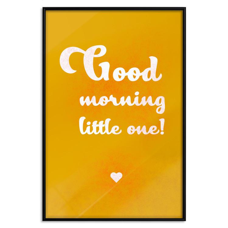 Good Morning Little One - white English text on a yellow background