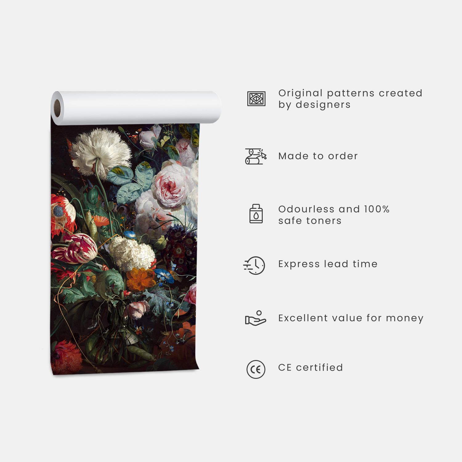 Wall Mural Painted bouquet of flowers - plant motif in baroque style on a black background