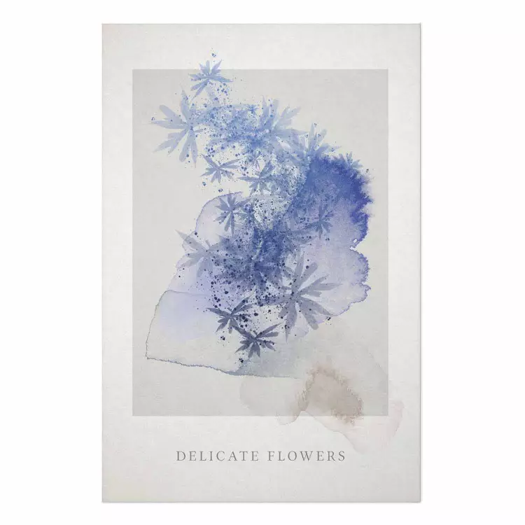 Poster Delicate Flowers - English texts and blue watercolor flowers