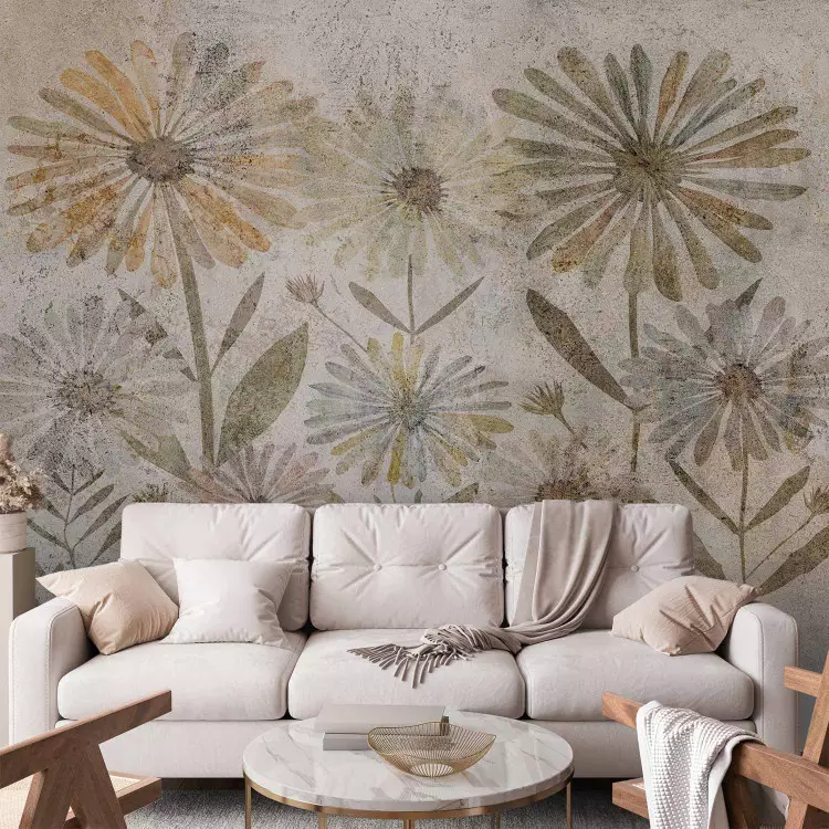 Flower family - floral motif with retro style flowers and texture