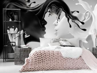 Wall Mural Tender opposites - abstract black and white figure in love