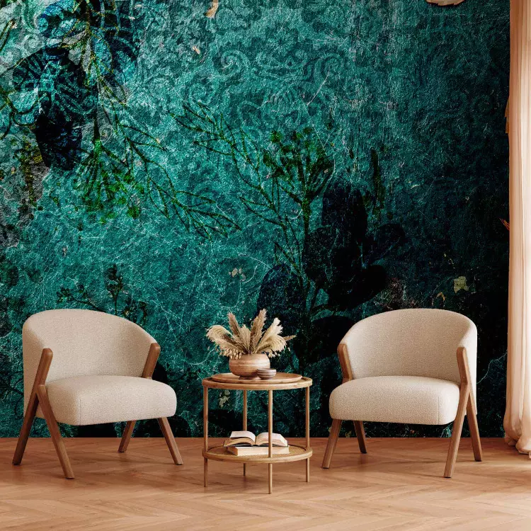 Wall Mural Emerald garden - floral abstraction with ornaments and patterns